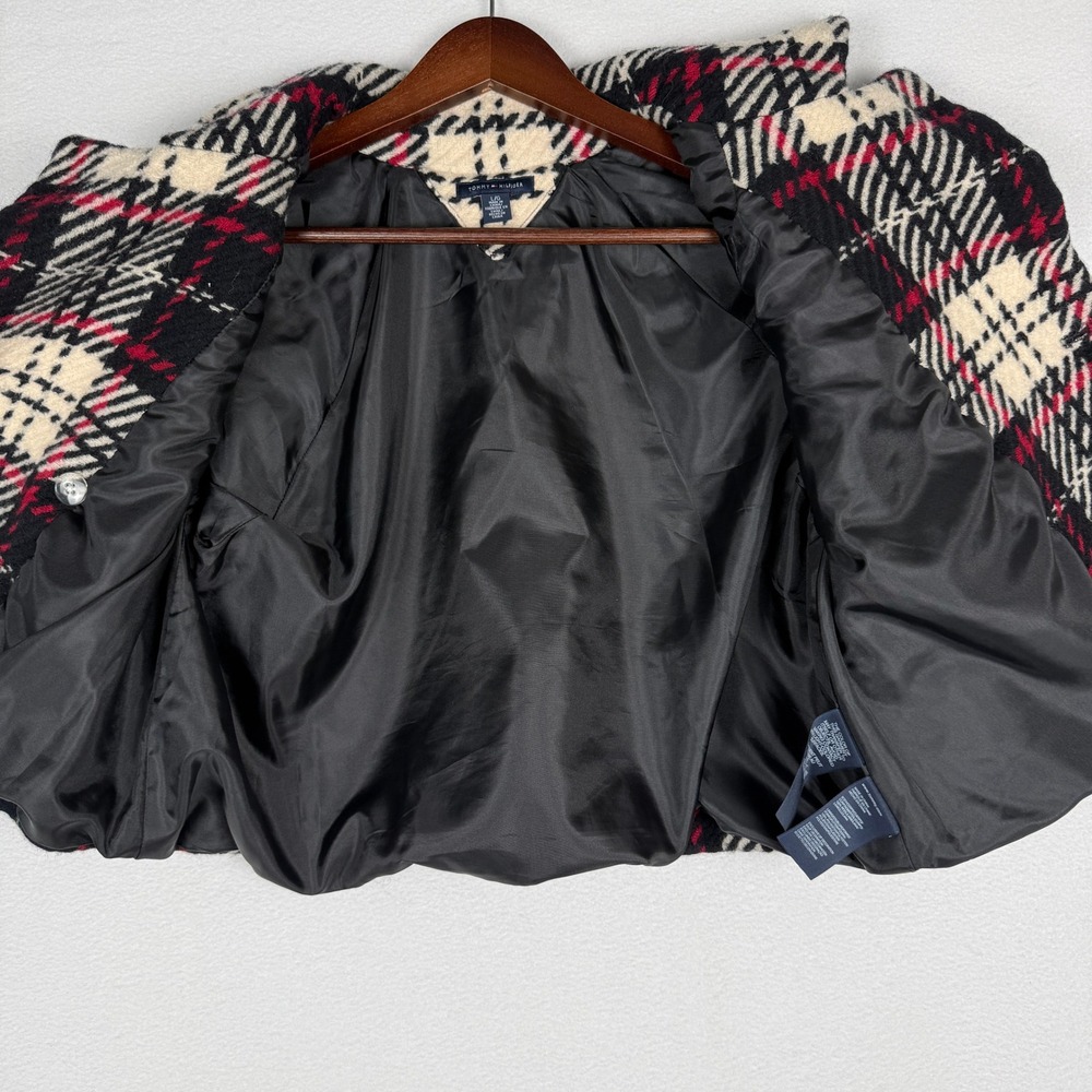 Tommy Hilfiger Little Girls Large Red Black Plaid Wool Cropped Pea Coat Jacket - Picture 4 of 9